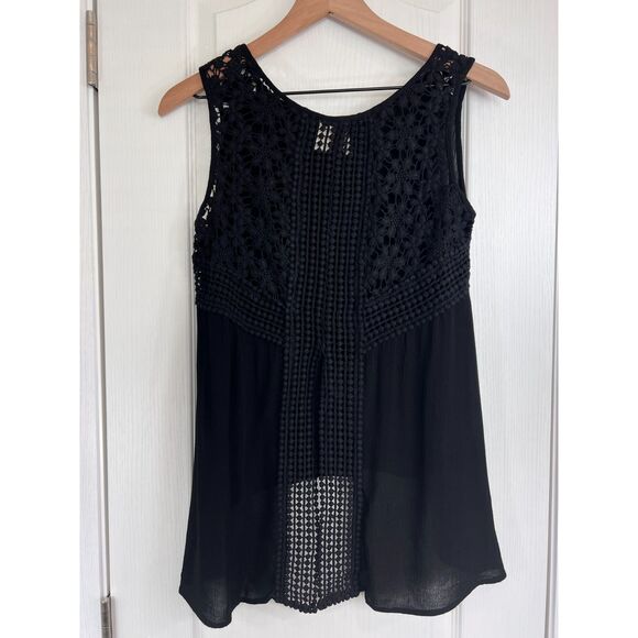 Japna Women's Black Crochet Open Back Sleeveless Boho Tunic Top Blouse Size S - Picture 2 of 10